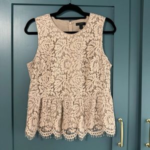 JCrew beige lace peplum top. Size Medium.
